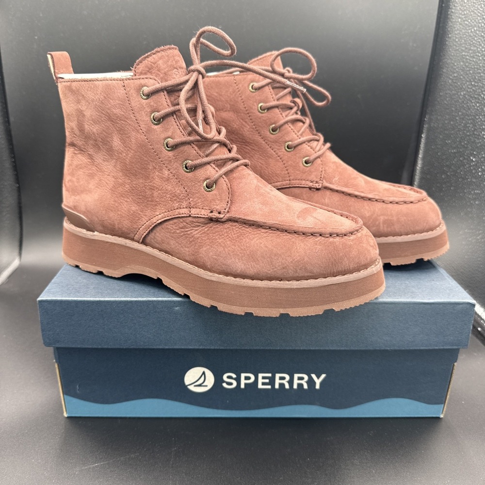 Sperry Newbury Boot Lace Up Leather Ankle  Women Size 9M New w Box Dark‎ Choco